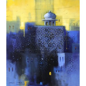 G. N. Qazi, 12 x 14 inch, Acrylic on Canvas, Cityscape Painting, AC-GNQ-045